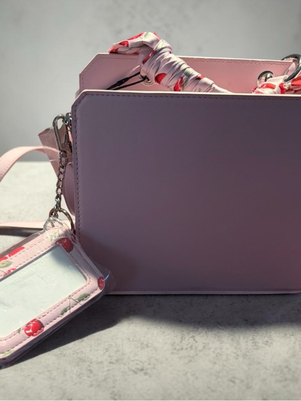 Steve Madden Light Pink Crossbody with Cherry Scarf Detail - Picture 2 of 8